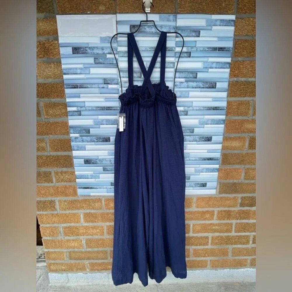 Anthropologie Navy Flowy Wide Leg Jumpsuit Xxs/xs - Picture 12 of 16